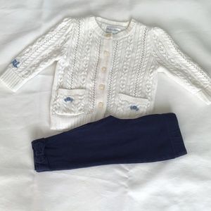 Baby Infant Girl Ralph Lauren Sweater Leggings Outfit 9 Months White Navy Blue